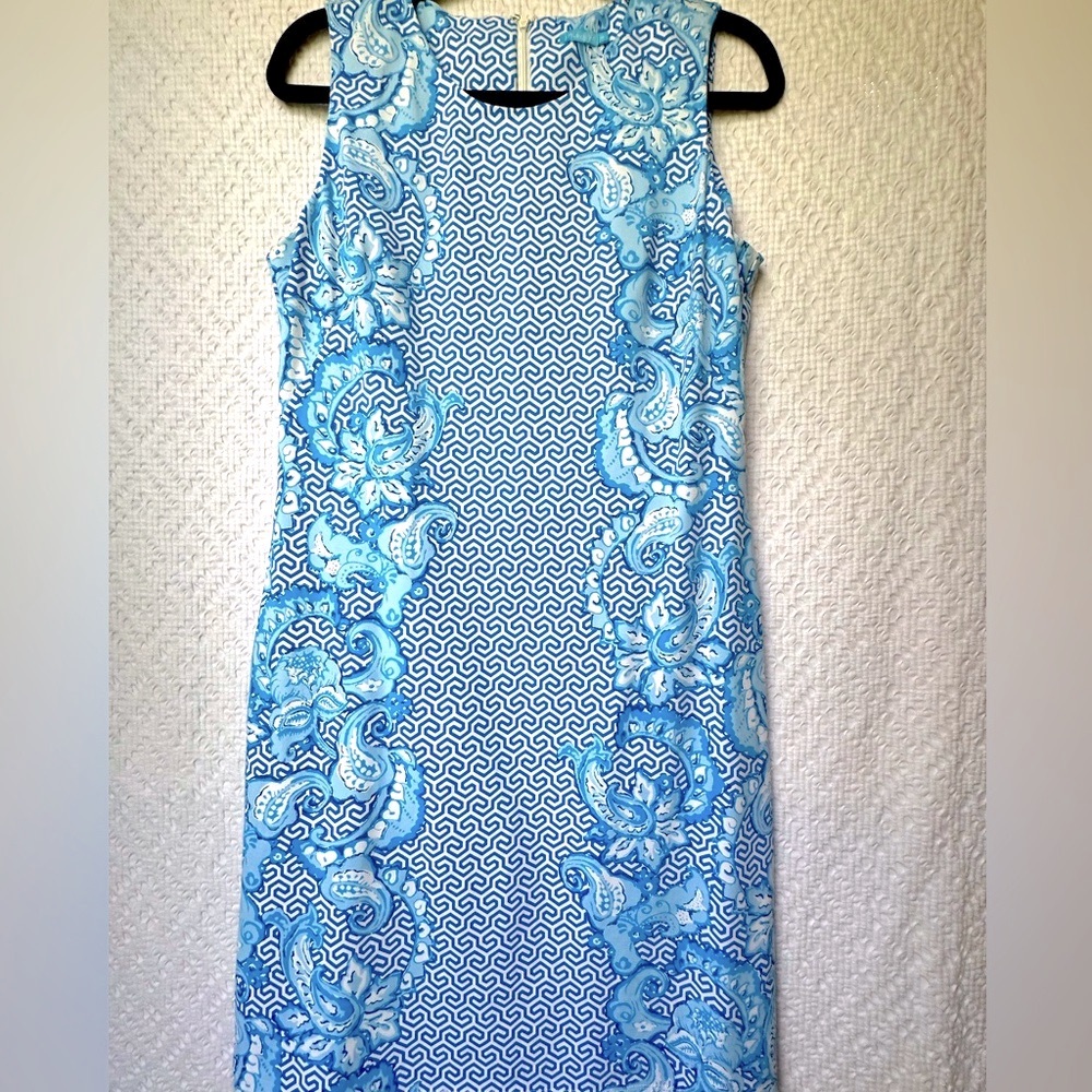 J.McLaughlin Sophia Sleeveless Dress Blue White Paisley Geometric Catalina M